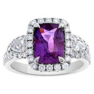 18k white gold ring with 3.06 carat natural purple sapphire and .77 carat in diamonds