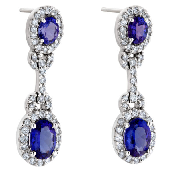 Tanzanite and diamond drop earrings in 14k white gold