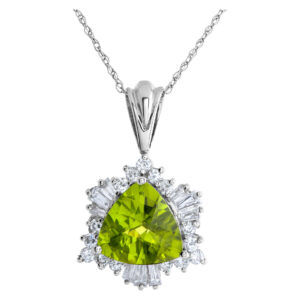 Peridot and diamond 14k white gold pendant on 14k white gold chain