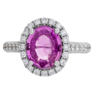 Natural pink sapphire and diamond ring on 18k white gold