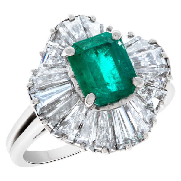 Platinum emerald ring with diamond accents