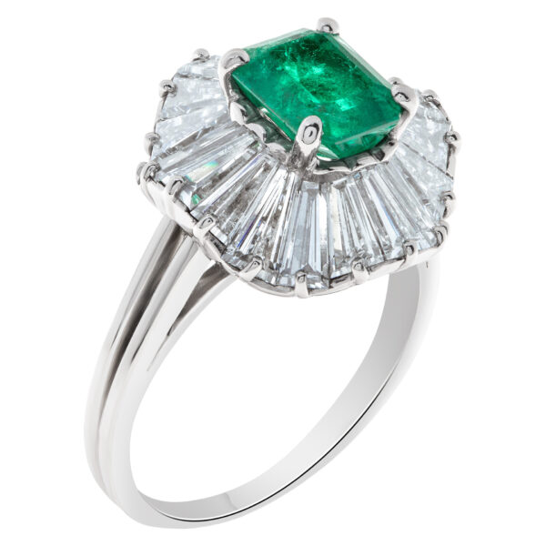 Platinum emerald ring with diamond accents