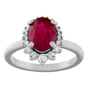 AGL certified oval ruby 3.03 carat (Burma origin, heated, Excellent color) ring set in 18k white gold