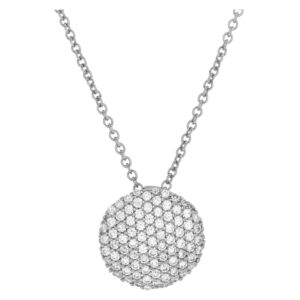 Pave diamond pendant in 18k white gold on 18k white gold chain necklace