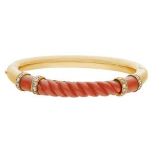 Bangle with coral and diamond accents in 18k