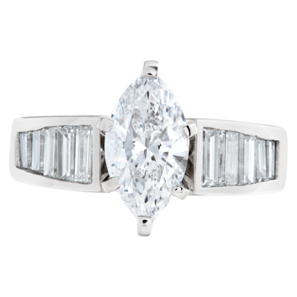 GIA certified marquise brilliant cut diamond 1.53 carat (D color, SI1 clarity) set in platinum setting