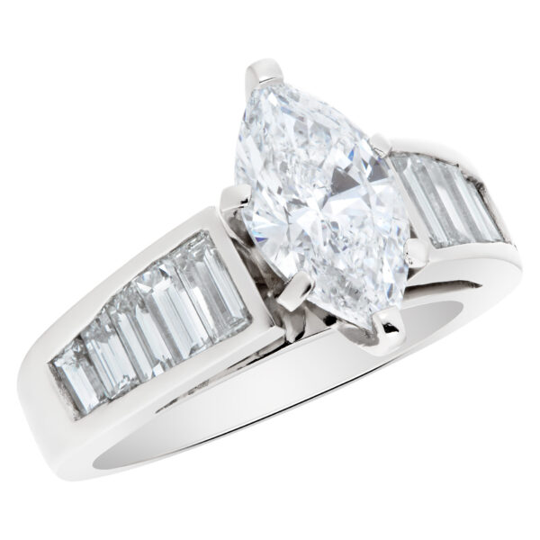 GIA certified marquise brilliant cut diamond 1.53 carat (D color, SI1 clarity) set in platinum setting