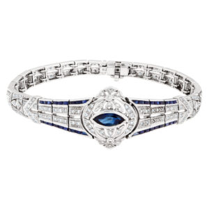 Diamond and sapphire bracelet in 14k white gold