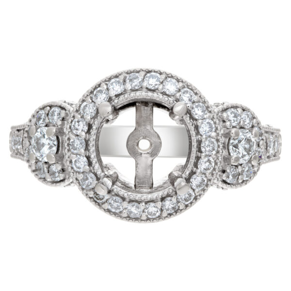 Beautiful diamond setting with approximately 1 carat full cut round brilliant diamonds, set in 14k white gold