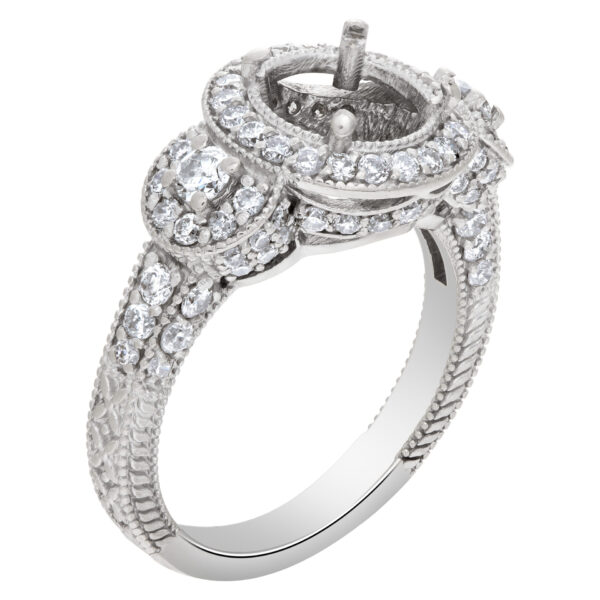 Beautiful diamond setting with approximately 1 carat full cut round brilliant diamonds, set in 14k white gold