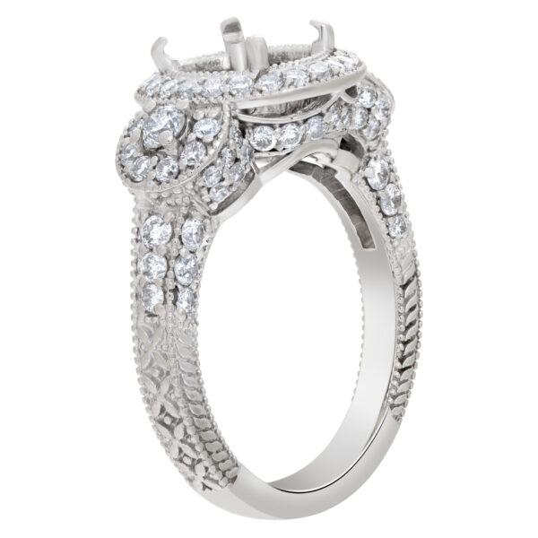 Beautiful diamond setting with approximately 1 carat full cut round brilliant diamonds, set in 14k white gold