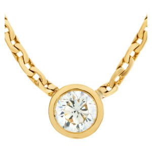 GIA certified round brilliant cut diamond 1.06 (M color, VS1 clarity) necklace in 14k gold.