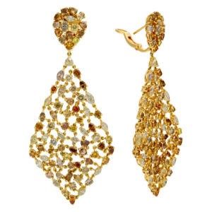 18k yellow gold fancy diamond drop earrings