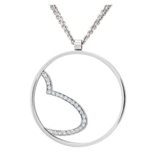 Designer signed "M" 18k white gold diamond heart pendant necklace on double stranded chain