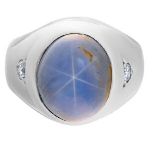 Cabachon star sapphire ring in 14k white gold