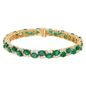 Emerald and diamond bracelet 14k yellow gold