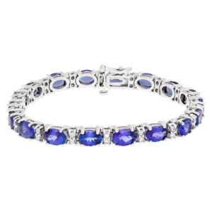 Line bracelet with oval tanzanite and round diamonds in 14k white gold