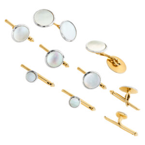 Mother of pearl tuxedo stud and cufflink set