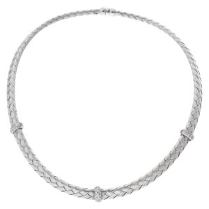 Double braided 14k white gold necklace with diamond accents