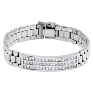 President Style Mens Bracelet In 18k White Gold With Over 3 Carats In Diamonds