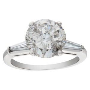 GIA certified round brilliant cut diamond 3.52 carat (Natural Faint Gray color, I2 clarity) set in platinum setting