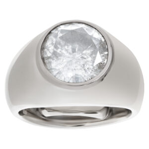 Mens "Gipsy" bezel set diamond ring in 14k white gold with over 5 carats center diamond