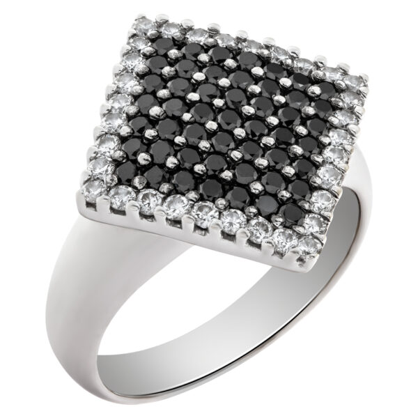 Diamond and black hematite ring in 18k white gold