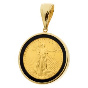 14k Gold 1oz American Eagle Onyx Coin Bezel Pendant