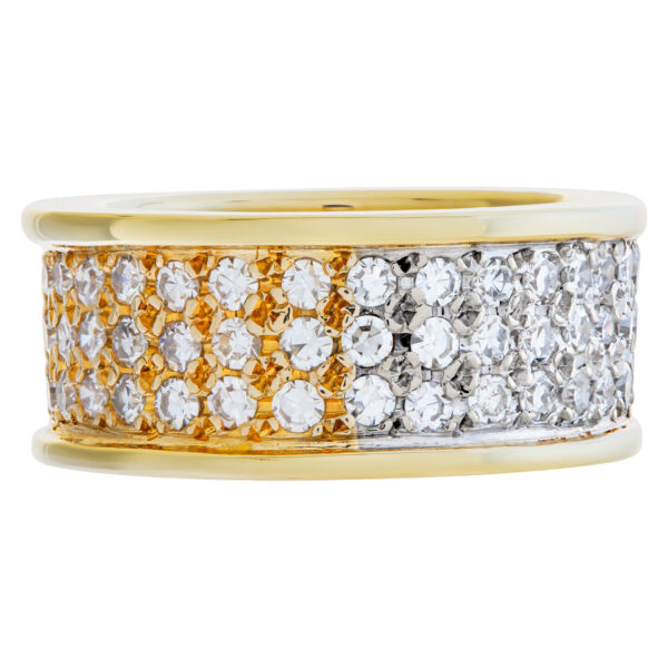 Wide Pave Diamond Band In 18k white and yellow gold