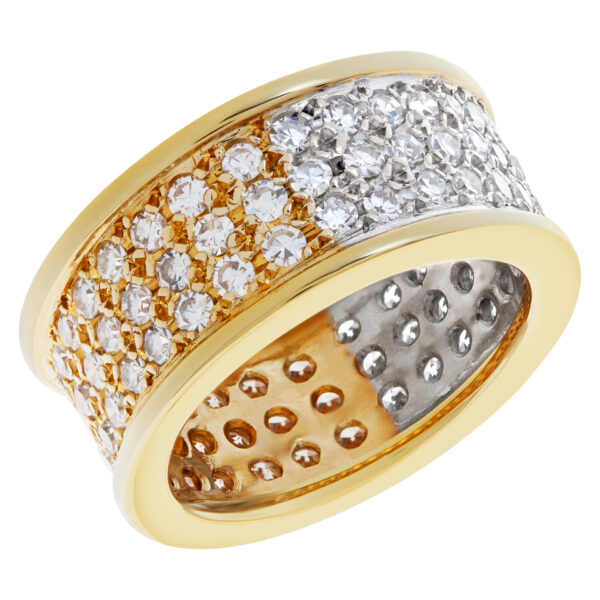 Wide Pave Diamond Band In 18k white and yellow gold