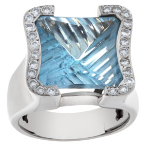 Blue Topaz and diamond ring in 18k white gold