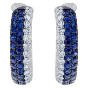 Diamond and sapphire hoop earrings in 18k white gold