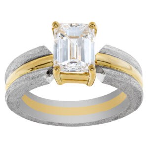 GIA certified emerald cut diamond 1.56 carat (E color, VS1 clarity) ring