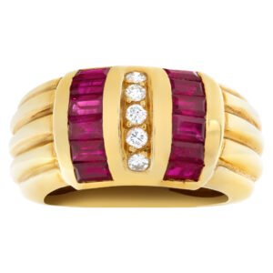 Ruby and Diamond set in 18k yellow gold ring.