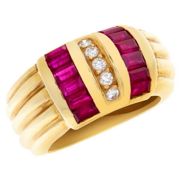 Ruby and Diamond set in 18k yellow gold ring.