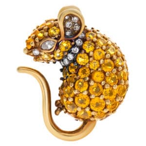 Yellow sapphire and diamond mouse pin in 14k yellow gold