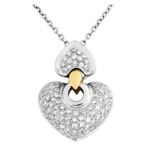 Pave Diamond Heart Pendant In 18k White And Yellow Gold. 1.80 Carats In Diamonds. 16 Inch Chain.