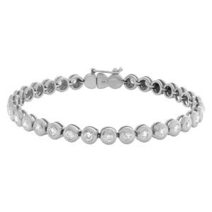 Diamond line bracelet in 18k white gold with bezel set round diamonds