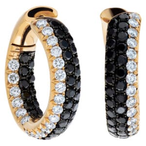 Inside-out 18k rose gold hoop earrings with white diamonds and black diamonds