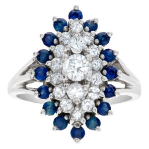 Art Deco diamondand sapphire ring in 14k white gold