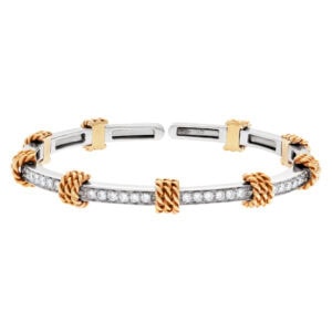 Diamond bangle with twisted rose gold rope stations