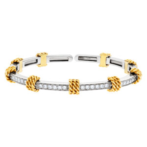 Diamond bangle with twisted yellow gold rope stations