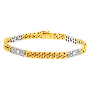 Men's link bracelet in 18k with diamond bars in 18k white gold