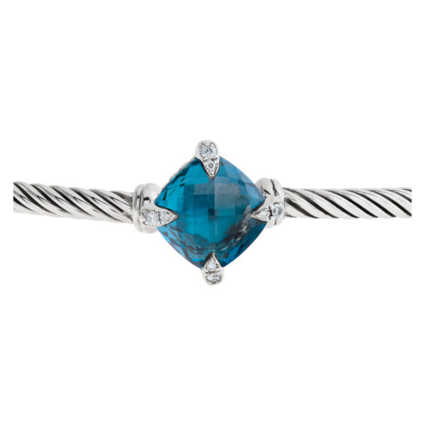 David Yurman "Chatelaine" bangle in sterling silver w/ blue topaz and diamonds prongs.