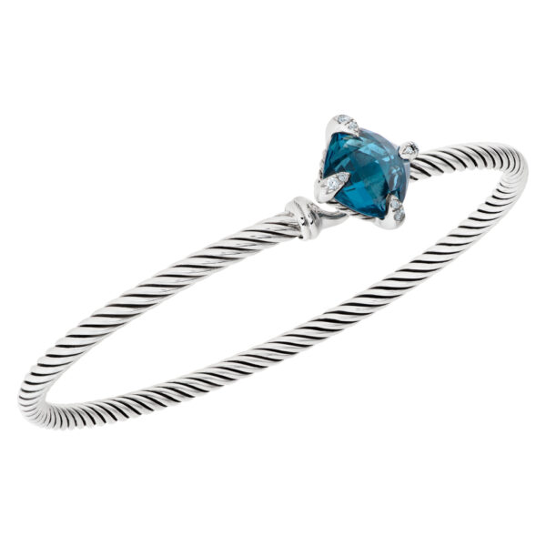 David Yurman "Chatelaine" bangle in sterling silver w/ blue topaz and diamonds prongs.