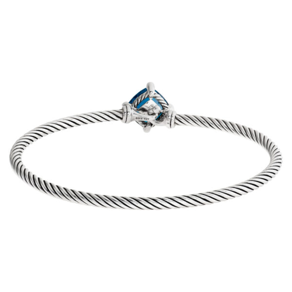 David Yurman "Chatelaine" bangle in sterling silver w/ blue topaz and diamonds prongs.