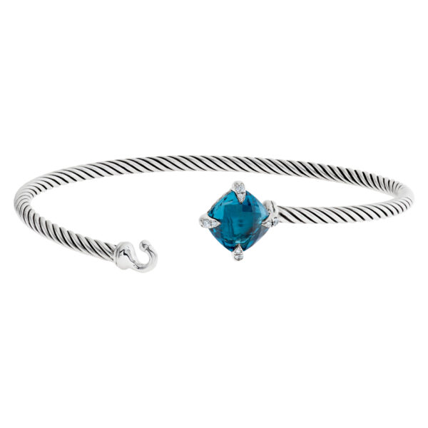 David Yurman "Chatelaine" bangle in sterling silver w/ blue topaz and diamonds prongs.