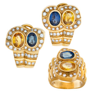 Colorful ring and earring set in 18k