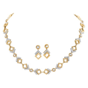 Geometric figures diamond necklace and earrings in 14k