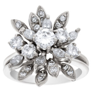 Vintage "Flower" diamond ring in 18k white gold, with approximately over 1carat marquis & round brilliant diamonds